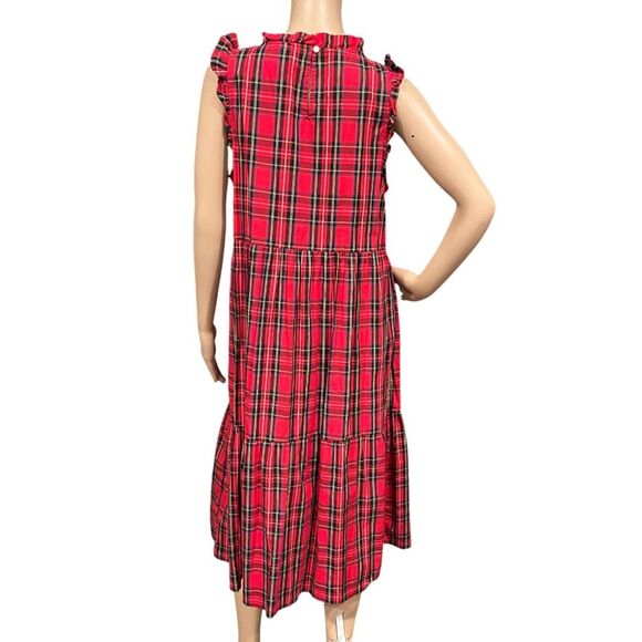 J CREW NWOT BC706 Holiday Trendy RED Tartan Plaid Tiered Ruffle Midi Dress Sz 12 - Picture 8 of 11